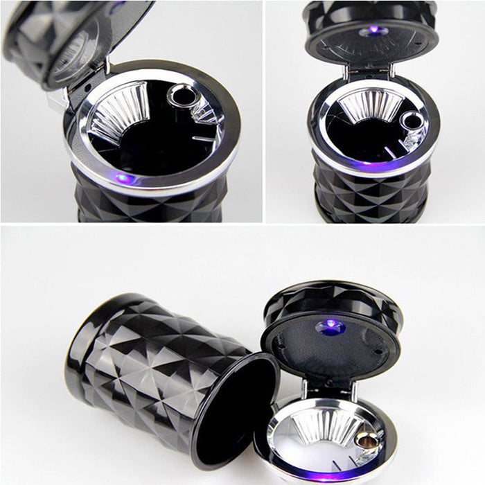 Car Ashtray With LED Light Rhinestone Ashtray Car Smokeless Smoke Cup Holder Storage Auto Accessories