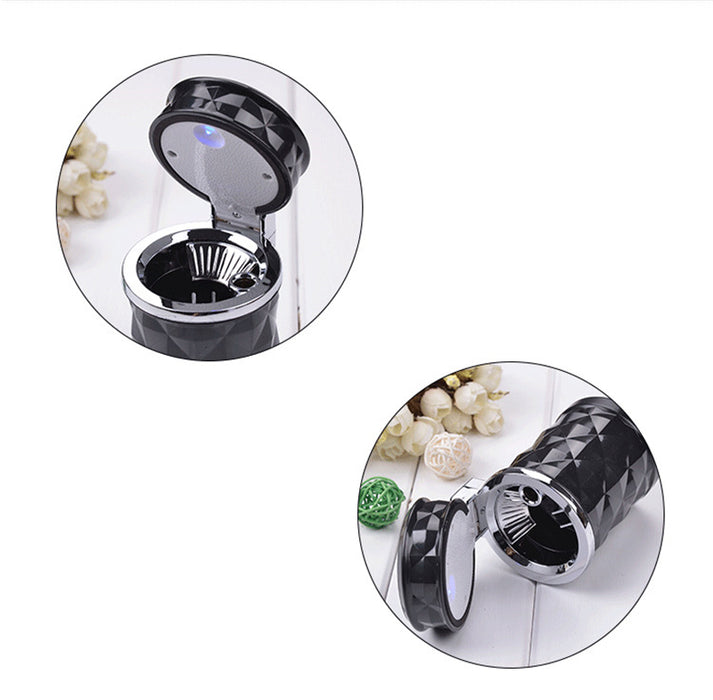 Car Ashtray With LED Light Rhinestone Ashtray Car Smokeless Smoke Cup Holder Storage Auto Accessories