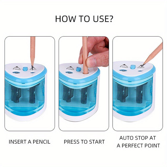 Electric Pencil Sharpener, Thick And Thin Dual-hole Semi-automatic Pencil Sharpener For Students, Powerful Two-hole Pen Turner