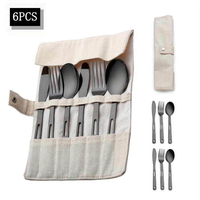 6pcs/set Stainless Steel Tableware Set - Knife, Fork & Spoon - Durable & Rust-Resistant - For Outdoor Camping, Picnics & Hiking - Ideal Gift for Adventurers