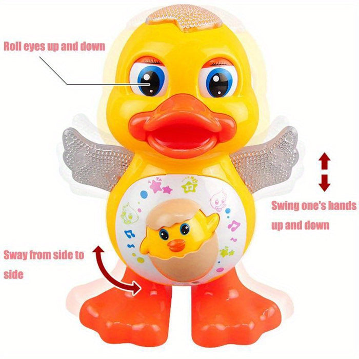 Interactive Dancing Duck Toy with Flashing Lights and Music, Cartoon Animal with Rotating Wings and Moving Eyes, Battery Operated, Ideal Christmas Gift for Youngsters 3-6 Years - Multicolor (Batteries Not Included), Cartoon T