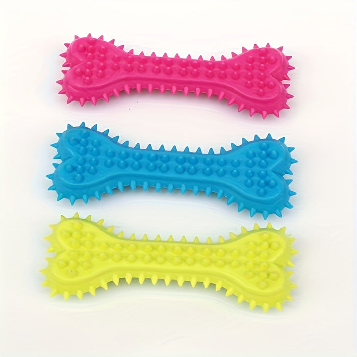 Polka Dot Bone-Shaped Dog Chew Toy - Durable Rubber Toothbrush Stick For Teeth Cleaning, Training & Play