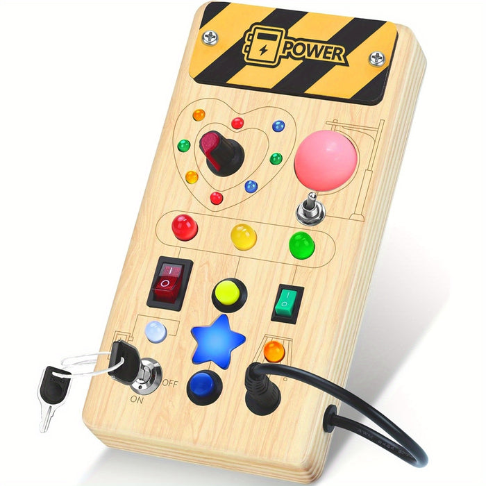 Busy Board – Wooden Sensory Board With 8 Switches & 15 LED Lights, Travel Toys Boys Girls Toys, LED Light ToysBirthday Gifts Halloween Christmas Gifts Gifts