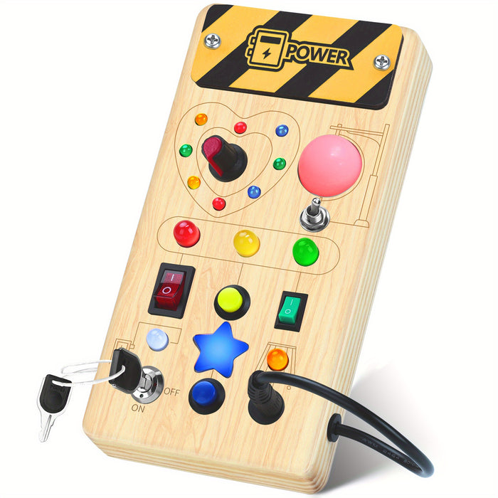 Busy Board – Wooden Sensory Board With 8 Switches & 15 LED Lights, Travel Toys Boys Girls Toys, LED Light ToysBirthday Gifts Halloween Christmas Gifts Gifts