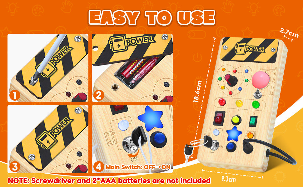 Busy Board – Wooden Sensory Board With 8 Switches & 15 LED Lights, Travel Toys Boys Girls Toys, LED Light ToysBirthday Gifts Halloween Christmas Gifts Gifts