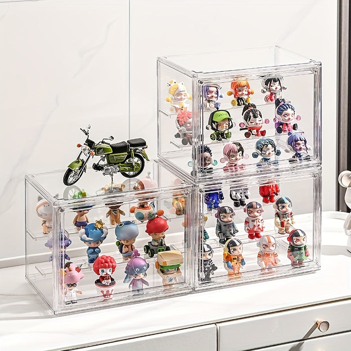 Doll figurine plastic display cabinet, transparent dust-proof collectible Mystery Box storage, multi-purpose storage box with flip cover, desktop storage box for winter