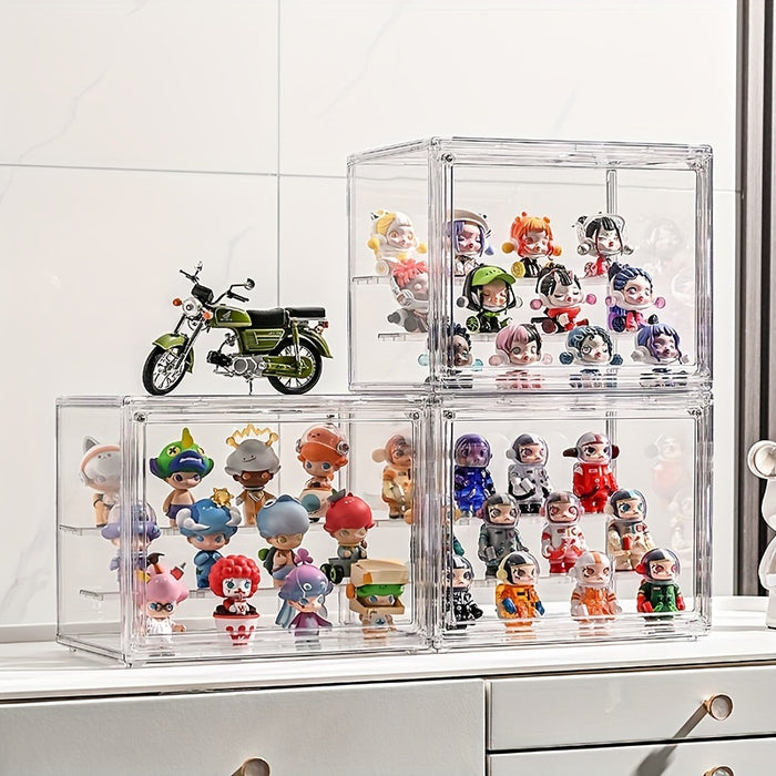 Doll figurine plastic display cabinet, transparent dust-proof collectible Mystery Box storage, multi-purpose storage box with flip cover, desktop storage box for winter