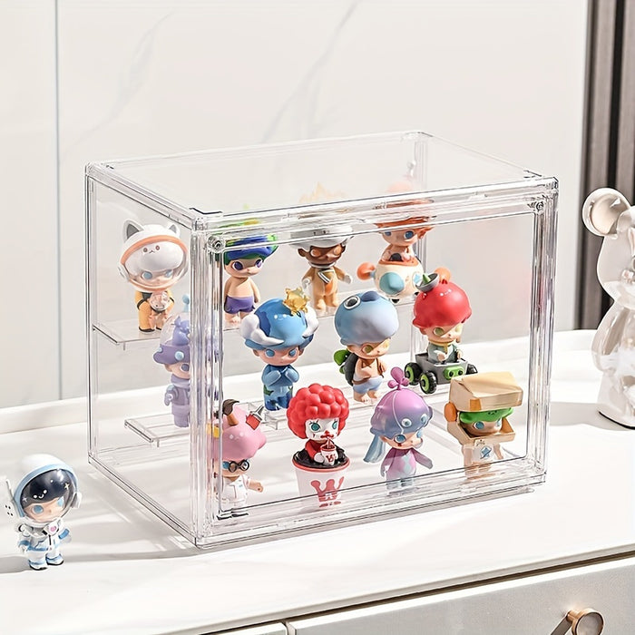 Doll figurine plastic display cabinet, transparent dust-proof collectible Mystery Box storage, multi-purpose storage box with flip cover, desktop storage box for winter