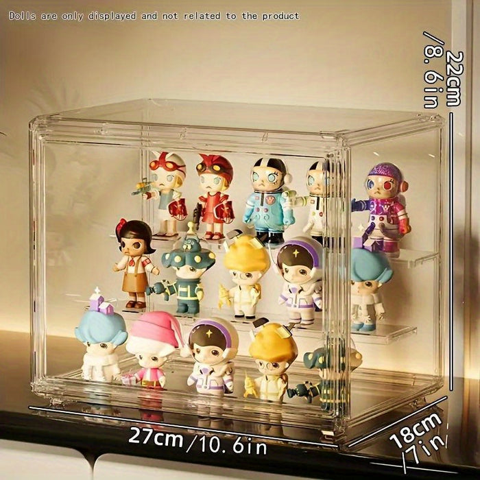 Doll figurine plastic display cabinet, transparent dust-proof collectible Mystery Box storage, multi-purpose storage box with flip cover, desktop storage box for winter