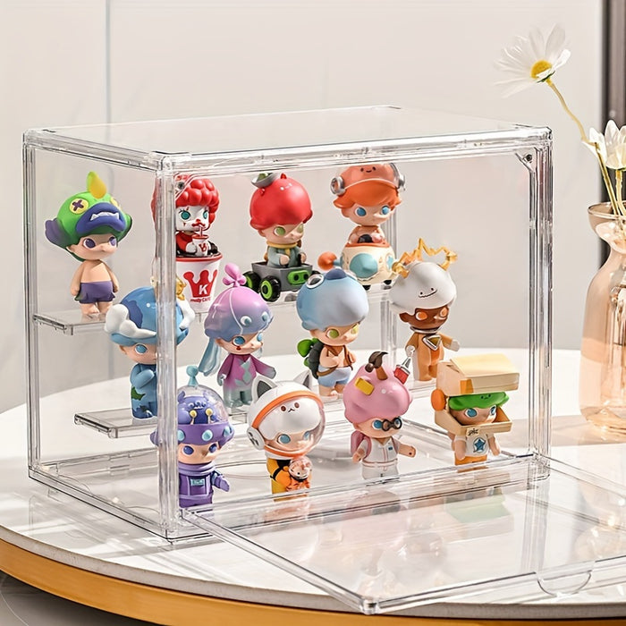 Doll figurine plastic display cabinet, transparent dust-proof collectible Mystery Box storage, multi-purpose storage box with flip cover, desktop storage box for winter