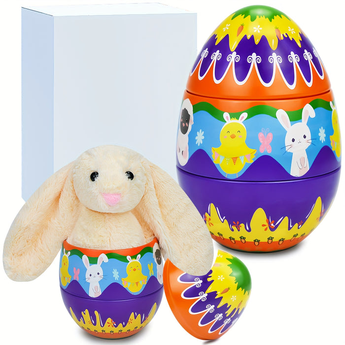 Prefilled Easter Eggs of Stuffed Animals Toys Metal Easter Eggs Filled with Plush Bunny Easter Egg Hunt Basket Stuffers for Kids