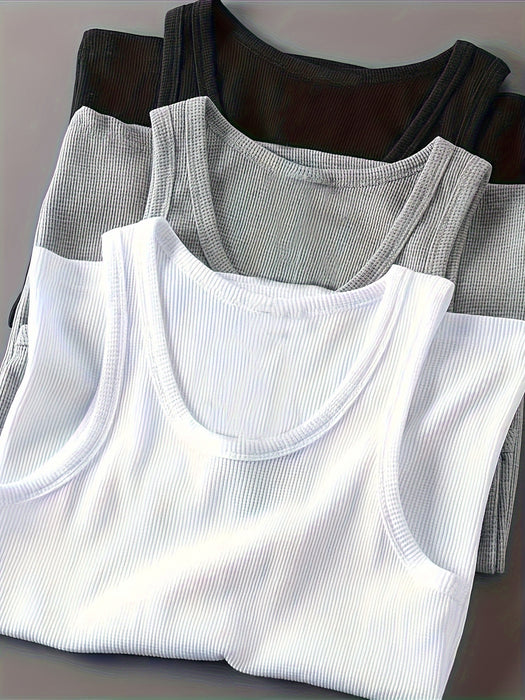 Men's Quick-Dry Breathable Tank Top - Solid White, Crew Neck, Sleeveless Athletic Shirt for Gym & Outdoor Activities, Cotton Blend Fabric