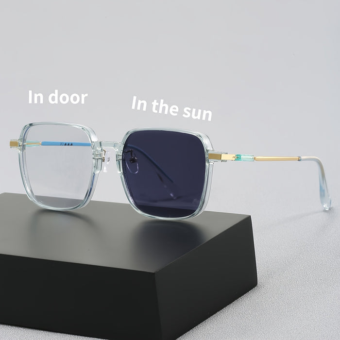 Square Light-Sensitive Color-Changing Flat Glasses for Men and Women