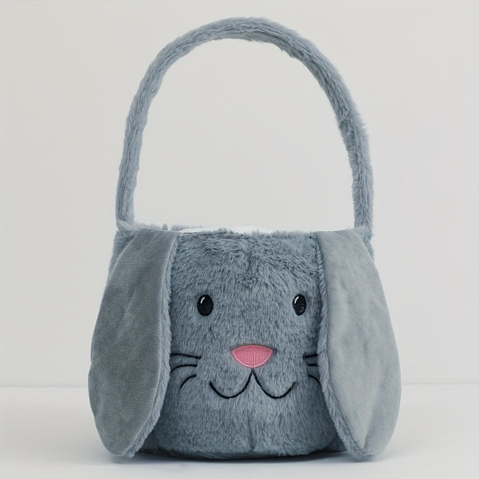 Customizable Easter Bunny Plush Basket with Embroidered Name - Soft Polyester Rabbit Ear Design Candy & Egg Hunt Basket, Perfect for Holiday Parties, Gifts, and Decorations (Blue, Pink, Beige)