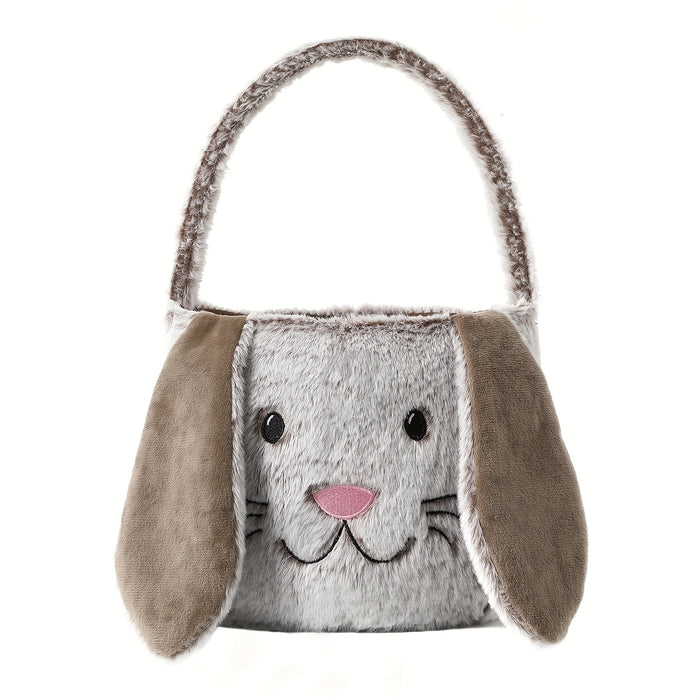 Customizable Easter Bunny Plush Basket with Embroidered Name - Soft Polyester Rabbit Ear Design Candy & Egg Hunt Basket, Perfect for Holiday Parties, Gifts, and Decorations (Blue, Pink, Beige)