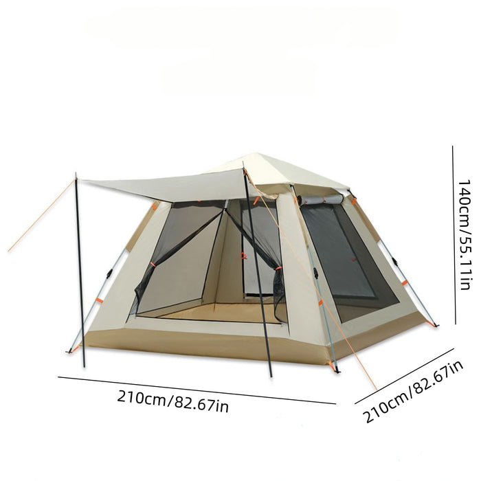 8-Person Family Camping Tent with Canopy - Quick Setup, Mosquito Netting, Windproof, All-Season, Beige, UV Protection, Multi-Band Sunshade, Durable Oxford Fabric, Perfect for Outdoor Adventures, Campers Accessories
