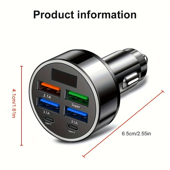 New Car Charger QC3.0 Fast Six-in-One Multi-Function Dual PD Car Adapter with Digital Display