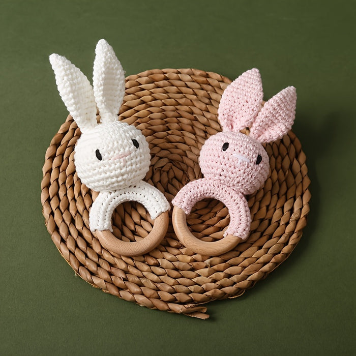 Crochet Bunny Youngsters Rattle, Cute Rabbit Gripping Toy, Youngsters Wooden Hand Rattle, Hand Rattle Toy Gift Box, Christmas Easter Gift