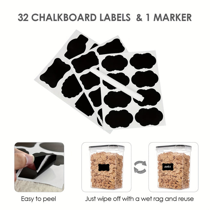 Vtopmart 32pcs Food Storage Container Set, Kitchen Organizers And Storage, Sealing Can, BPA-Free Plastic Airtight Pantry Container with Lids for Cereal, Flour And Sugar, Includes 32 Labels (Black)