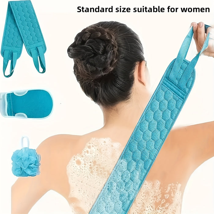 Deep Clean & Skin Renewal 3pcs Exfoliating Bath Set - Shower Scrubber, Back Brush & Mud Gloves
