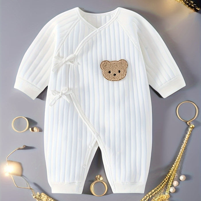 Youngsters Onesie with Cute Bear Print, 100% Cotton Knit Fabric, Long Sleeve Crew Neck Jumpsuit for Boys and Girls, Loose Fit Fall/Winter Outfit, Machine Washable - Ideal Youngsters Gift, for Outdoor, Perfect for Outdoor