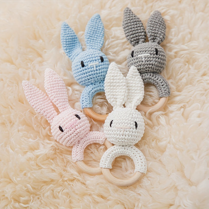 Crochet Bunny Youngsters Rattle, Cute Rabbit Gripping Toy, Youngsters Wooden Hand Rattle, Hand Rattle Toy Gift Box, Christmas Easter Gift
