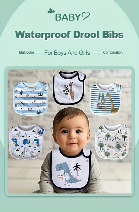 12pcs Set Of Cartoon-printed, Adjustable Snap-on Waterproof Feeding Bibs for Boys And Girls, Suitable for Spring, Summer, Autumn, And Winter.