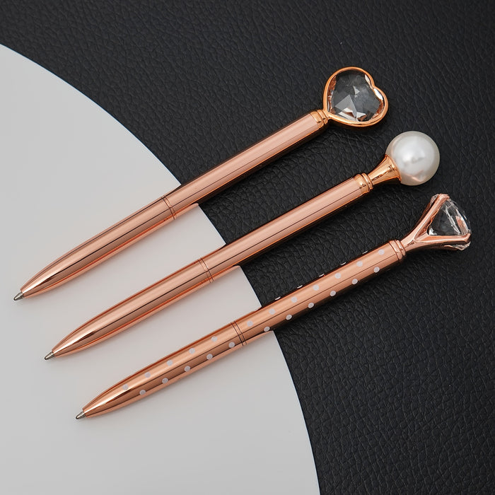 3/5/8pcs Rose Gold Ballpoint Pen Set Liquid Sand Glitter Metal Crystal Diamond shape Pen Girly Black Ink Pen Gifts for Wedding Office Desk Supplies