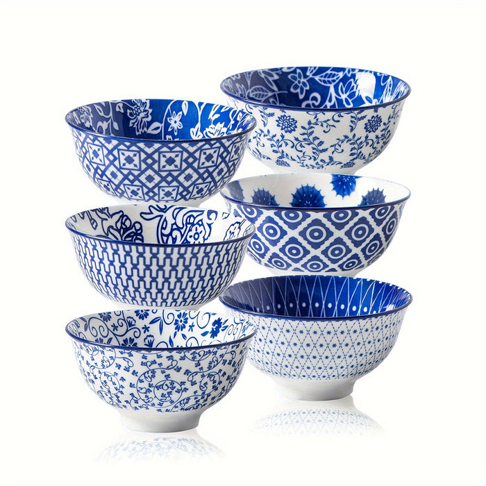 6pcs, Cerkik Ceramic Soup Bowls Set, 12oz/24oz, Porcelain Deep Cereal Bowl, Large Kitchen Dinner Bowl for Eating Salad, Dessert, Pasta, Noodle, Rice, Oatmeal, Microwave Dishwasher Oven Safe, Valentine's Day, Weddings, Vintage