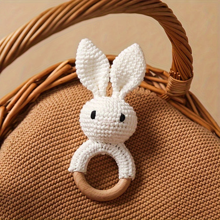 Crochet Bunny Youngsters Rattle, Cute Rabbit Gripping Toy, Youngsters Wooden Hand Rattle, Hand Rattle Toy Gift Box, Christmas Easter Gift