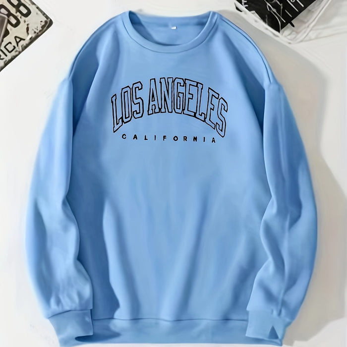 Los Angeles Print Preppy Crewneck Sweatshirt for Women, Long Sleeve Winter Fall Casual Cozy Sweatshirt