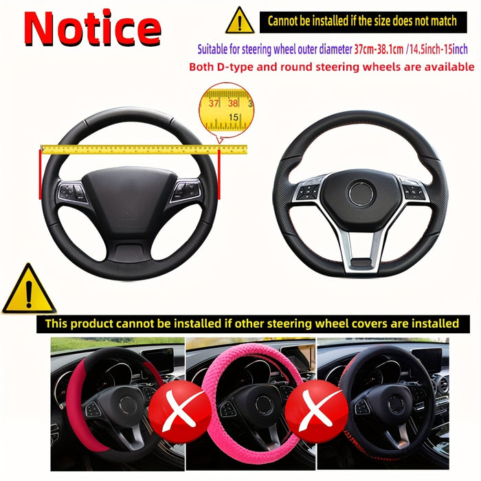 Embossed Faux Leather Car Steering Wheel Cover, Soft Comfortable Grip, Universal Fit 14.57-14.96inch Diameter, Automotive Accessory without Inner Ring