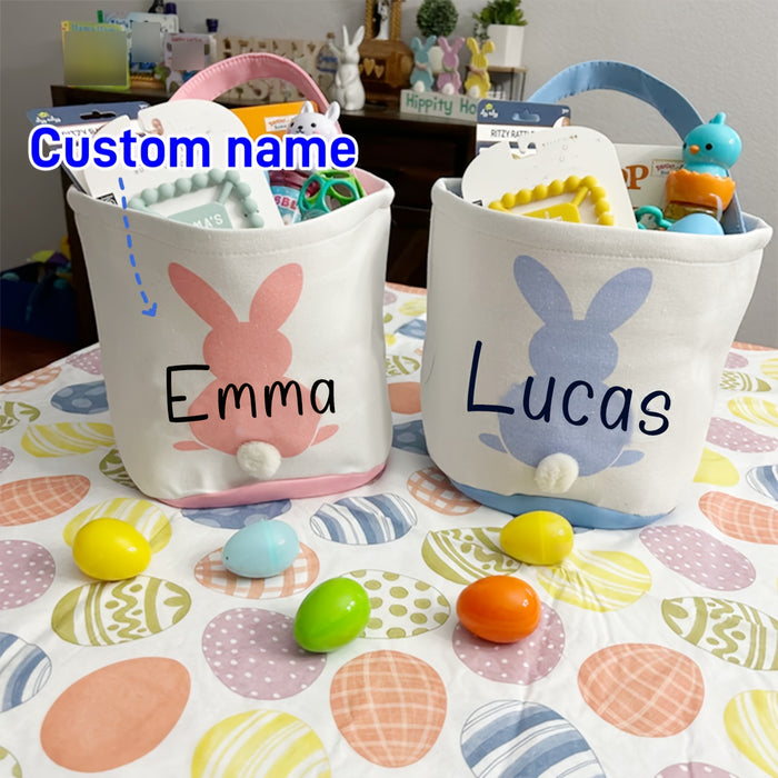 Personalized Easter Basket | Fluffy Bunny Tail Basket | Easter Basket | Easter Bunny Tail Bag | Easter Gift for Boys and Girls, Party Gift Bag