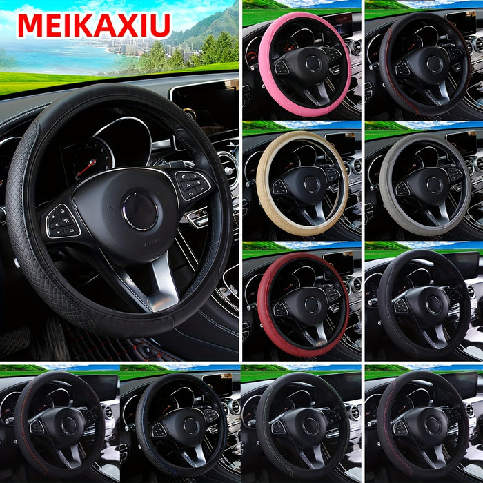 Embossed Faux Leather Car Steering Wheel Cover, Soft Comfortable Grip, Universal Fit 14.57-14.96inch Diameter, Automotive Accessory without Inner Ring