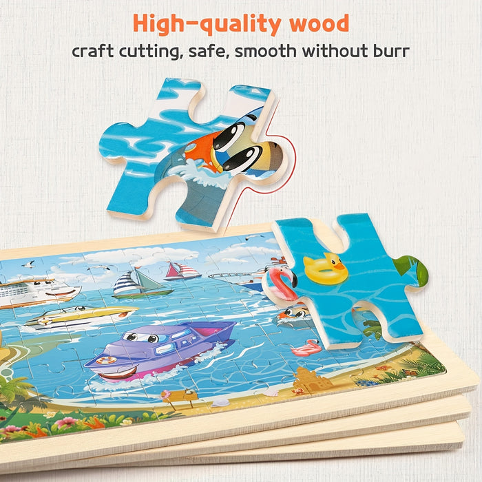 SYNARRY Wooden Car Puzzles For Children, 6 Packs Of 60 Pieces Puzzle Preschool Education Toy Gift For Boys And Girls