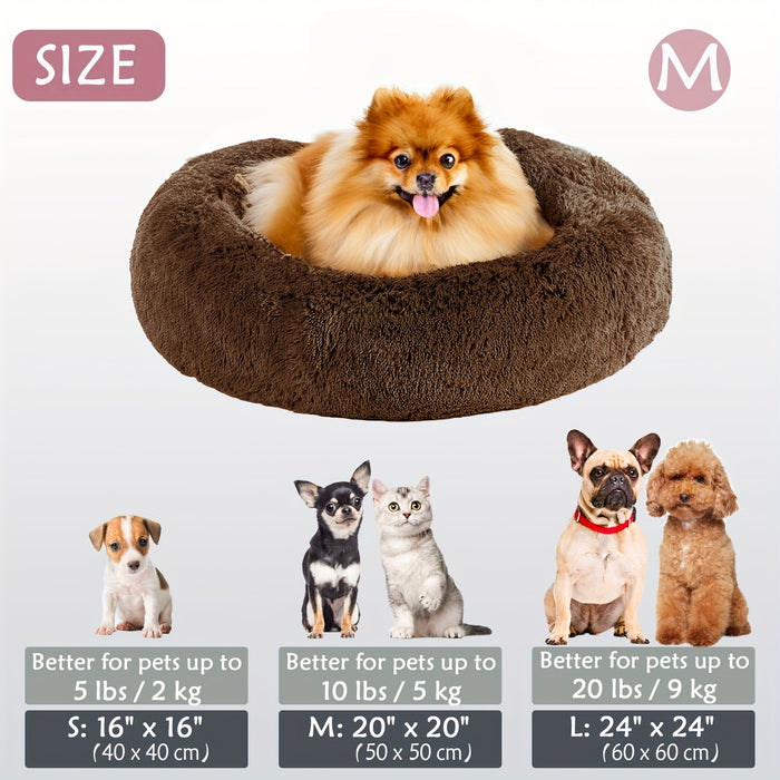 Calming Dog & Cat Bed, Donut Cuddler Warming Cozy Soft Round Bed, Fluffy Faux Fur Plush Cushion Bed For Small Medium And Large Dogs And Cats (16"/20"/24"/28"/31"/39") Christmas Gift