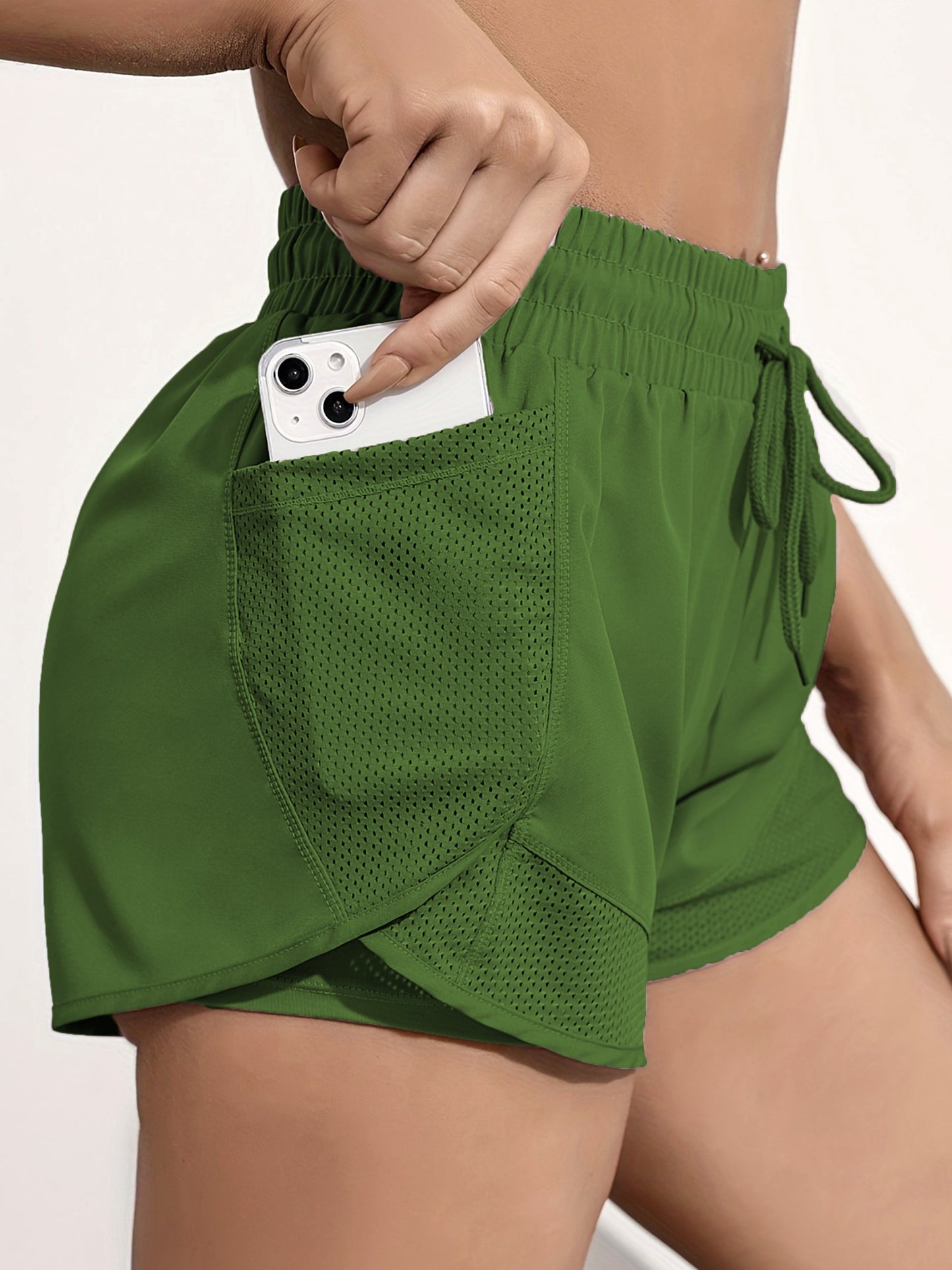 Women's 2-in-1 Yoga Shorts with Quick-Drying Fabric and Mesh Pockets for Casual Fitness and Gym Workouts