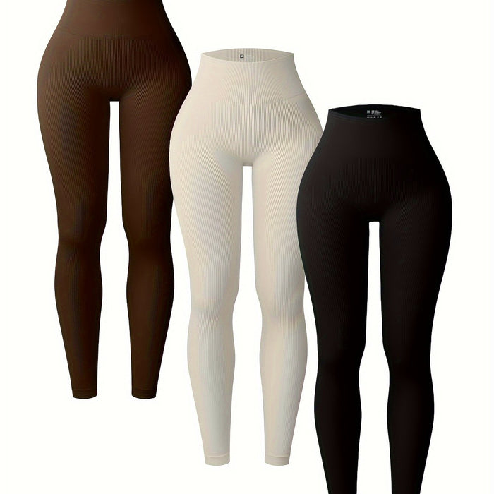 3pcs High Waist Tight Leggings, Sports Running Workout Fitness Yoga Pants for Women Gym