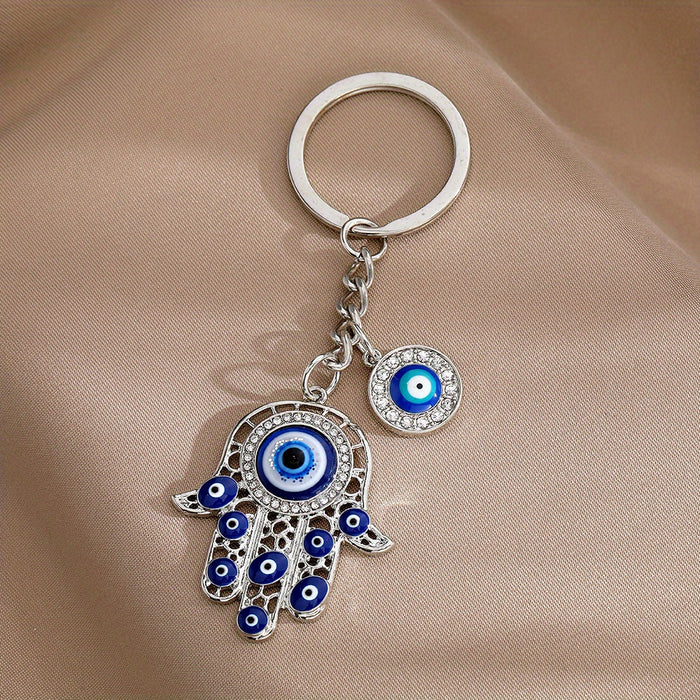 Alloy Eye Keychain Amulet Zircon Key Ring Purse Bag Backpack Car Charm For Ramadan Father's Day