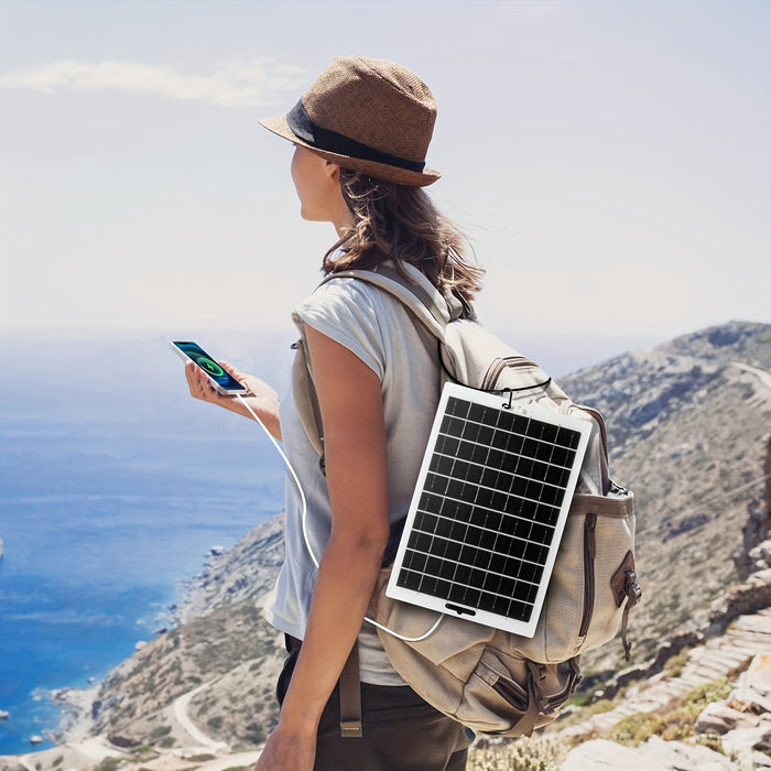 1pc Solar Portable Charging Panel Outdoor Solar USBCharger ls Suitable for Outdoor Travel And Camping, Mobile Power.Mobile Phone Charging Bank, Flashlight, Fan, Solar Panel Charger USB/DC, Charging a 5V battery