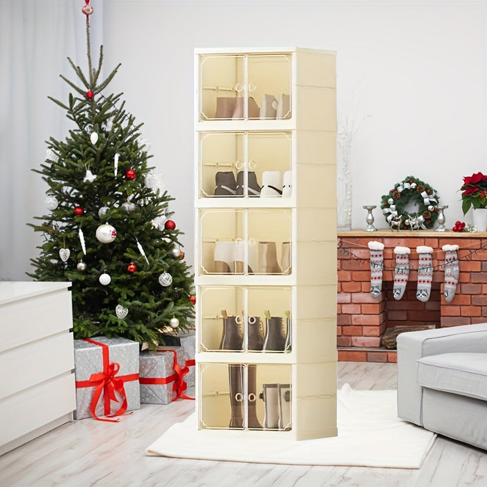 Portable Shoe Rack Organizer With Transparent Door, Foldable And Stackable Shoe Storage Cabinet