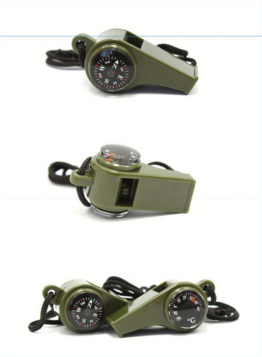 1pc 3-in-1 Emergency Survival Whistle with Compass and Thermometer for Camping, Hiking, and Outdoor Activities