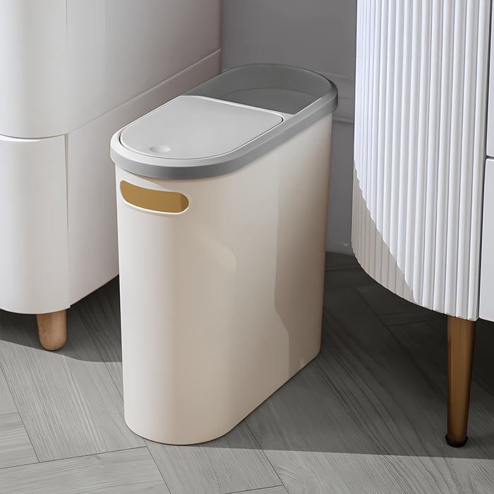 2/1pc Bathroom Trash Can, Compact And Durable Plastic Wastebasket With Built-in Handles, Easy To Clean, Rustproof, Space-Saving Design, Ideal For Small Spaces In Bathroom, Laundry, And Home Office