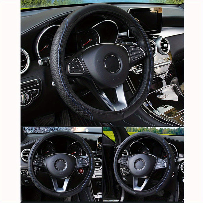 Embossed Faux Leather Car Steering Wheel Cover, Soft Comfortable Grip, Universal Fit 14.57-14.96inch Diameter, Automotive Accessory without Inner Ring