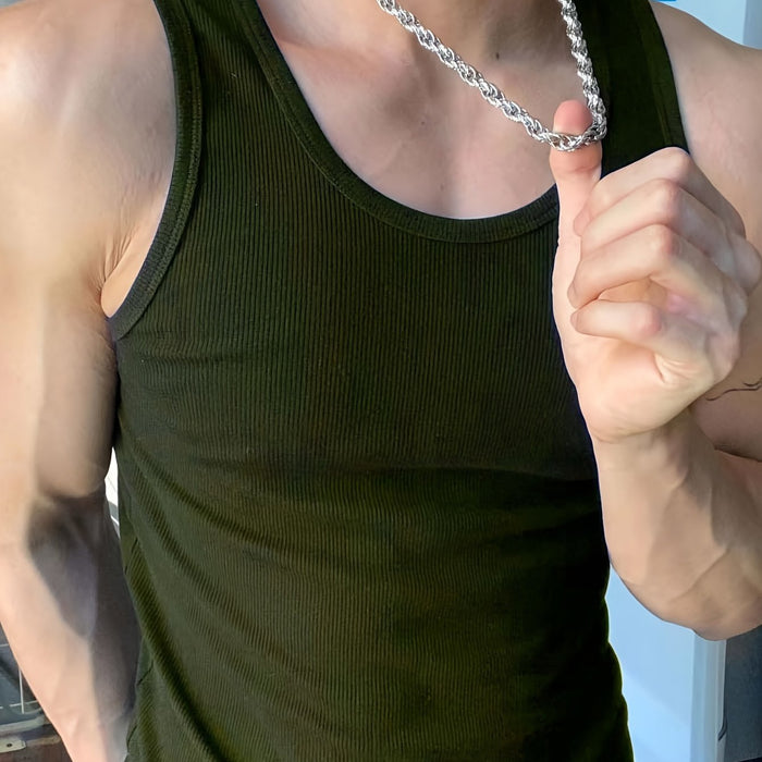 Men's Quick-Dry Breathable Tank Top - Solid White, Crew Neck, Sleeveless Athletic Shirt for Gym & Outdoor Activities, Cotton Blend Fabric