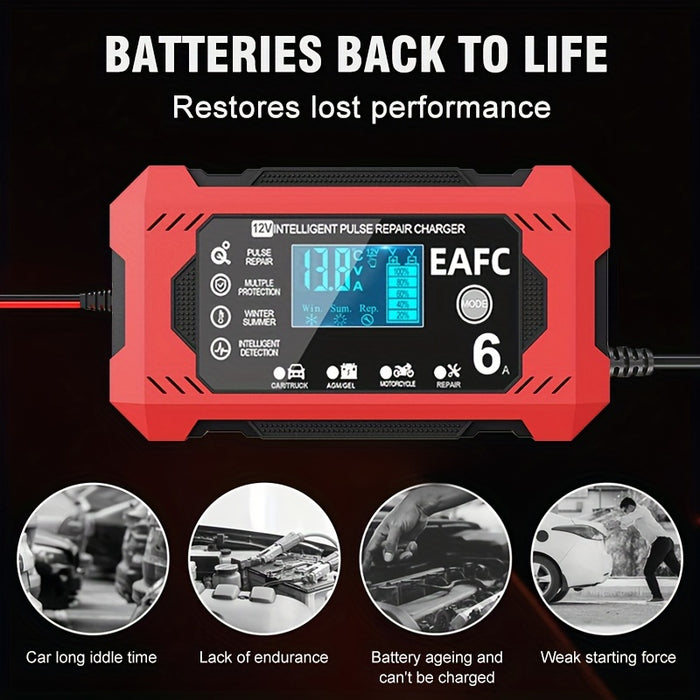 Car Battery Charger, 12V 6A Smart Battery Trickle Charger Auto 12V 24V Battery Maintainer for Car Truck Motorcycle Lawn Mower Marine Lead Acid Battery