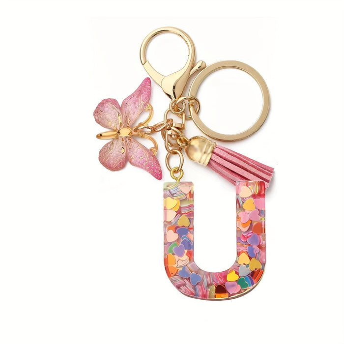 1pc Initial Letter Keychain Pendant Resin Letter Keychain Purse Backpack Accessories