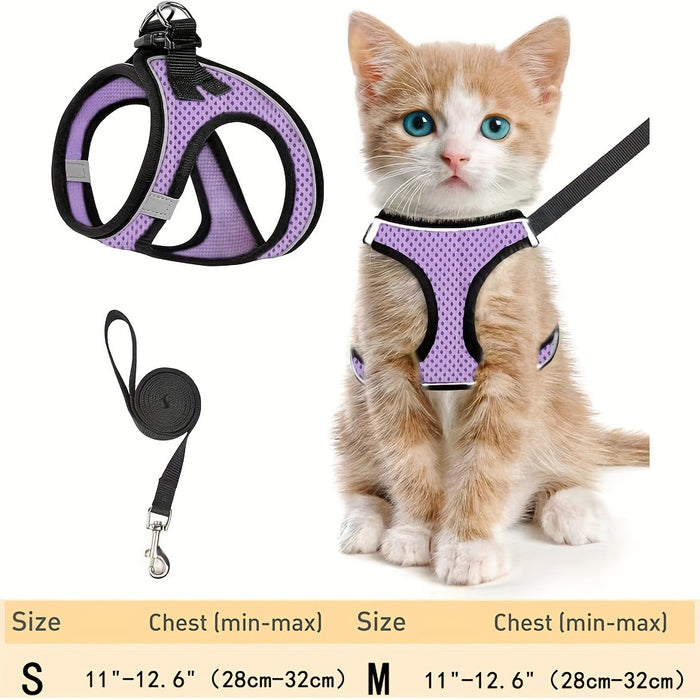 Escape-Proof Cat Harness & Leash Set: Reflective Soft Mesh Vest for Safe Outdoor Adventures with Your Kitten