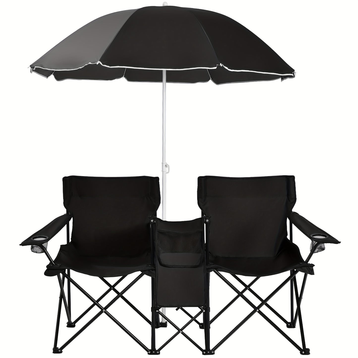 Portable Folding Picnic Double Chair W/Umbrella Table Cooler Beach Camping
