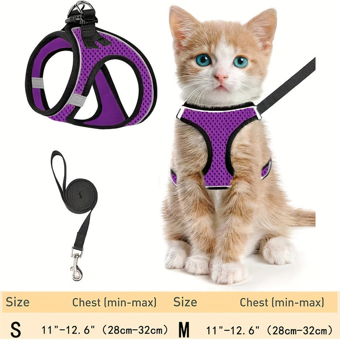 Escape-Proof Cat Harness & Leash Set: Reflective Soft Mesh Vest for Safe Outdoor Adventures with Your Kitten